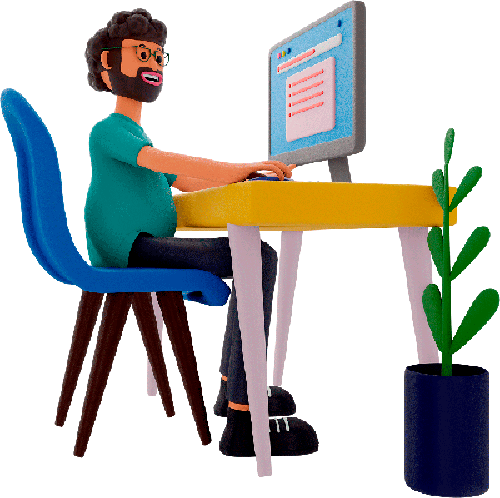Hombre en un computador, imagen en 3D